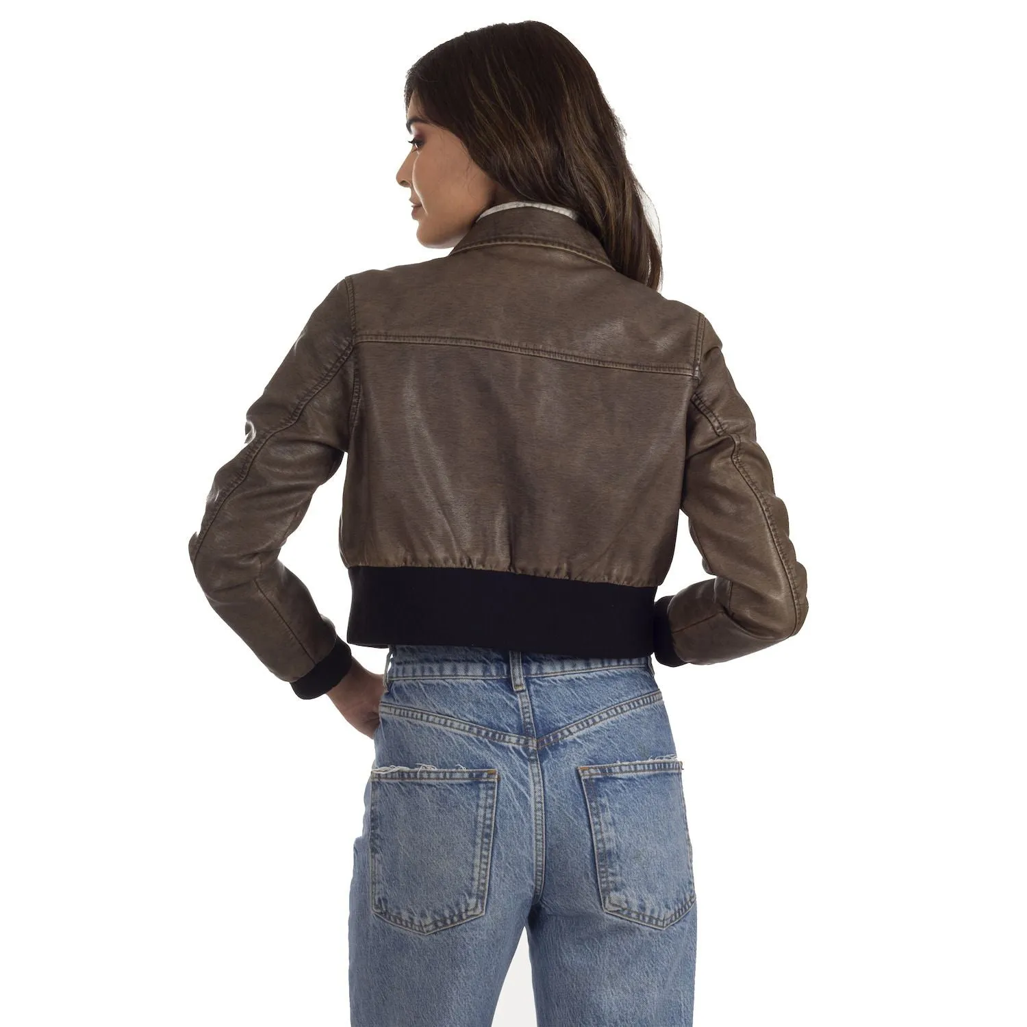 Lee Women's Faux Leather Cropped Bomber Jacket