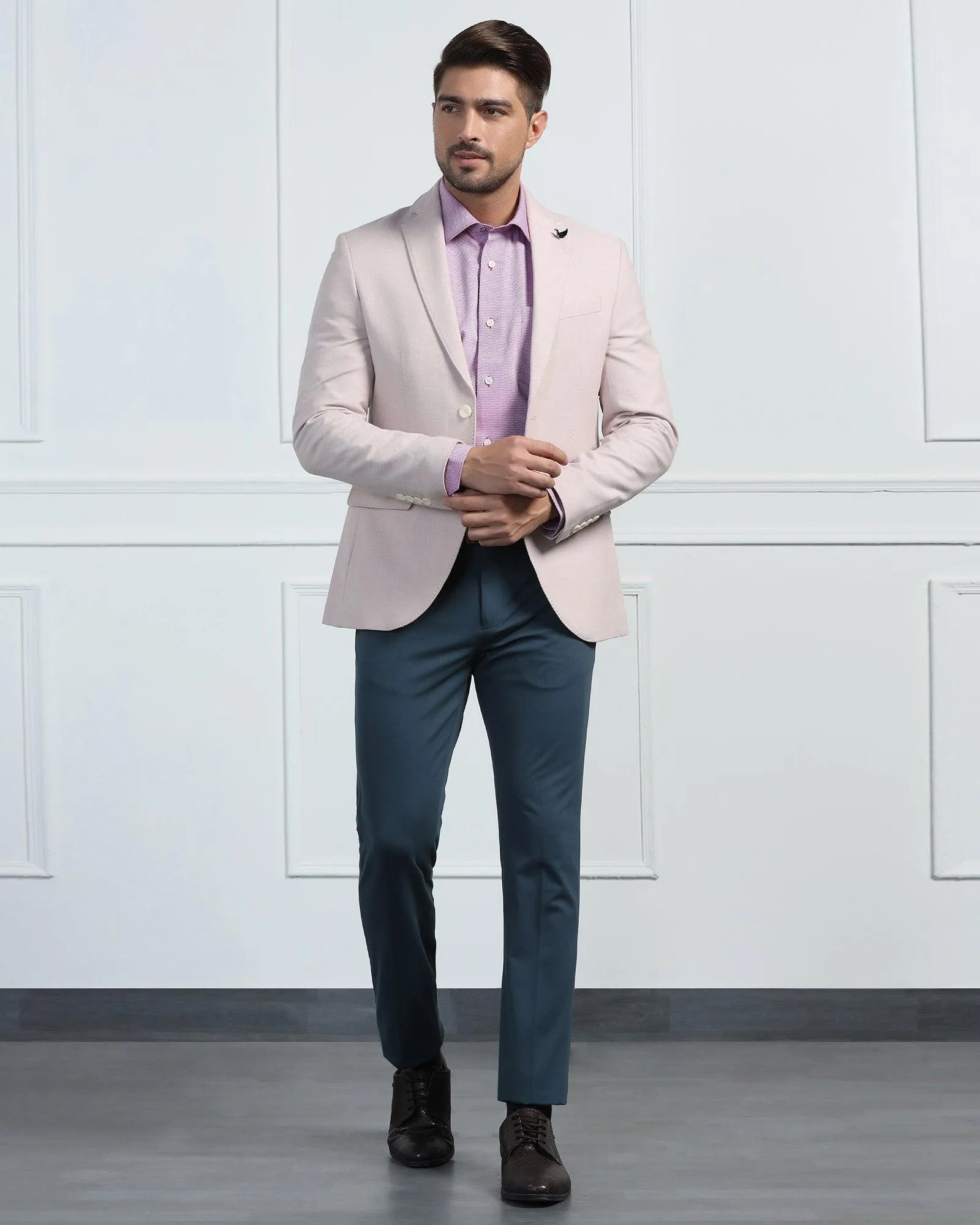 Linen Formal Pink Textured Blazer - Datsun