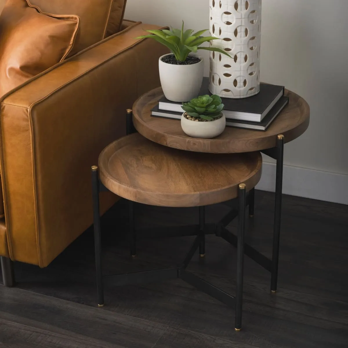 Marquisa Accent Table Brown Wood | Black Metal