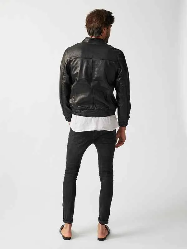 Mens Berlin Collarless Leather Jacket