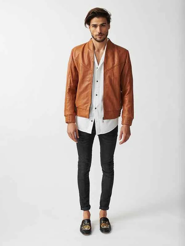 Mens Berlin Collarless Leather Jacket