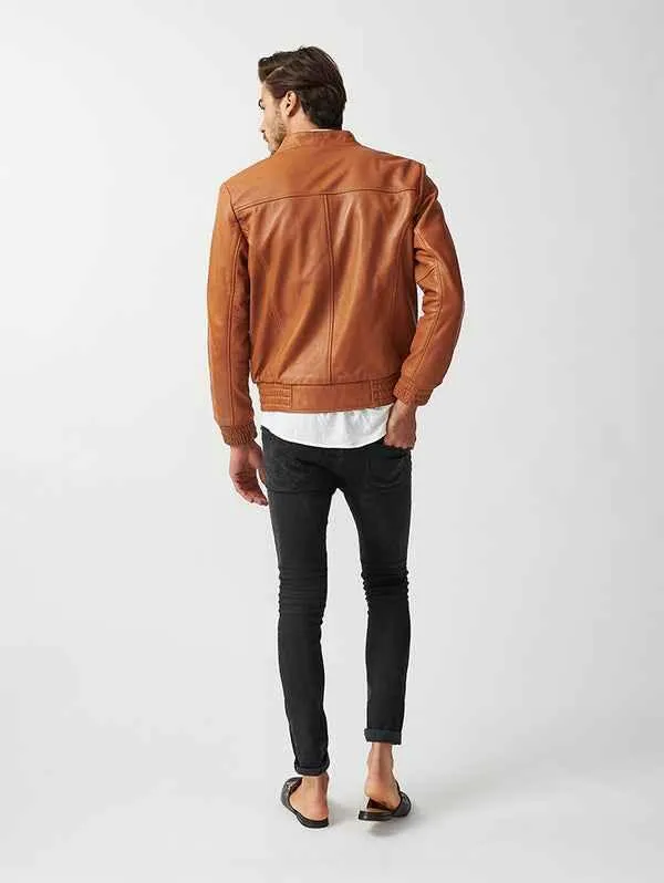 Mens Berlin Collarless Leather Jacket