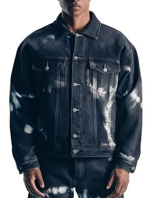 Men's Black Tie-dye Bleach Denim Jacket