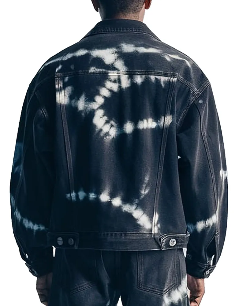 Men's Black Tie-dye Bleach Denim Jacket