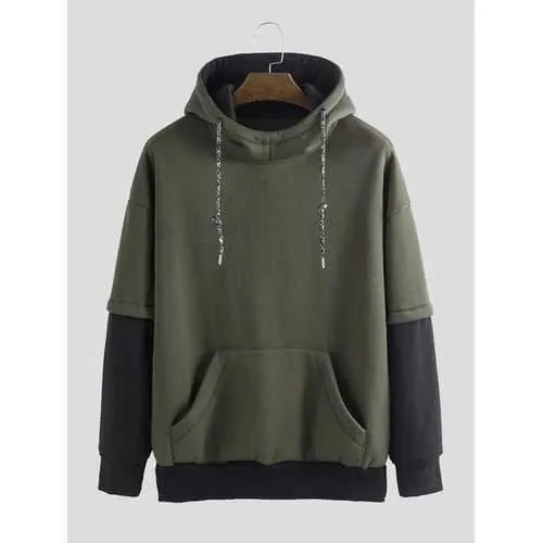 Mens Contrast Color Patchwork Hoodies