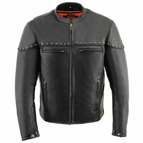 Milwaukee Leather MLM1504 Men's Black ‘The Skelly Racer’ Premium Moto Leather Jacket