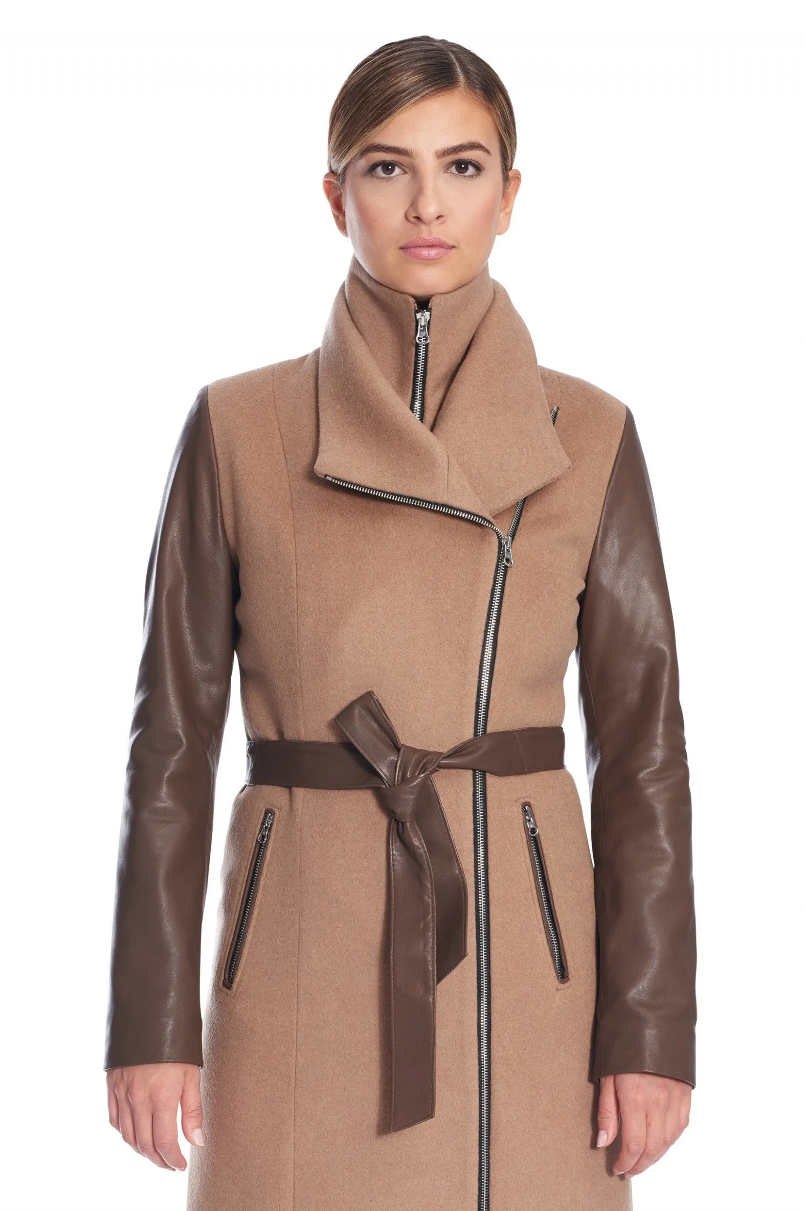 Miranda Tan Wool/Leather Coat