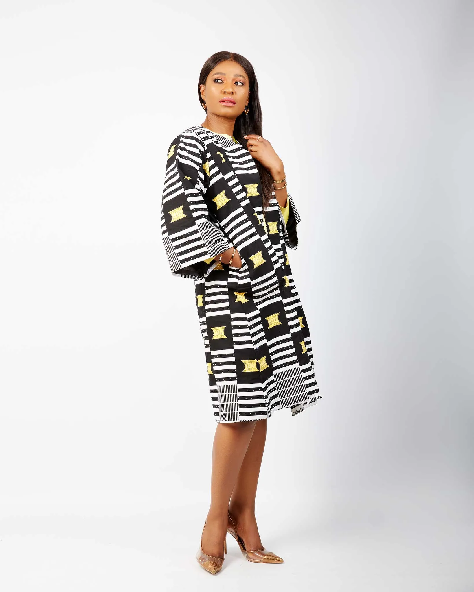 Monochrome Embellished African Print Midi Jacket - Oluchi