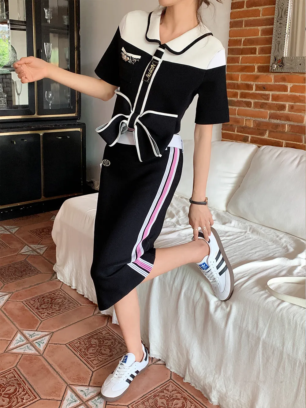 MUKZIN Knit Panel Slim Elegant Skirt Original