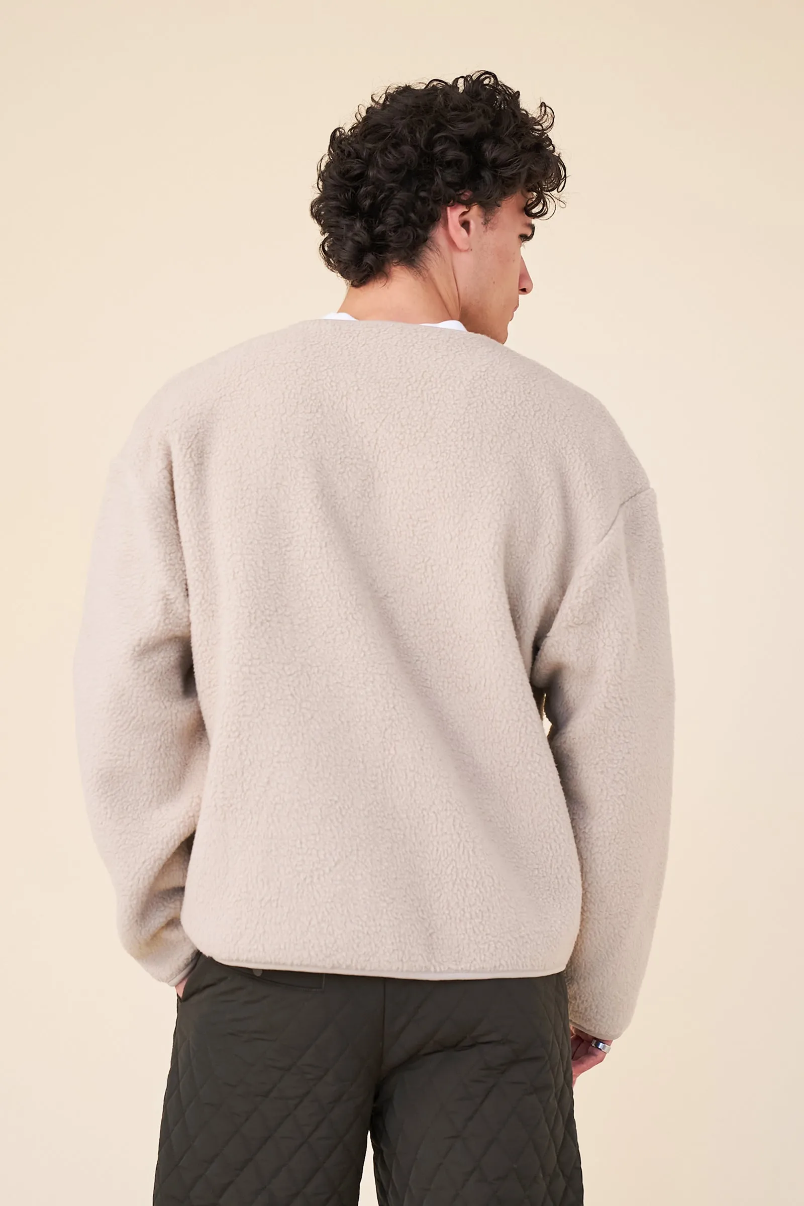 POCKET FLEECE CARDIGAN - SAND