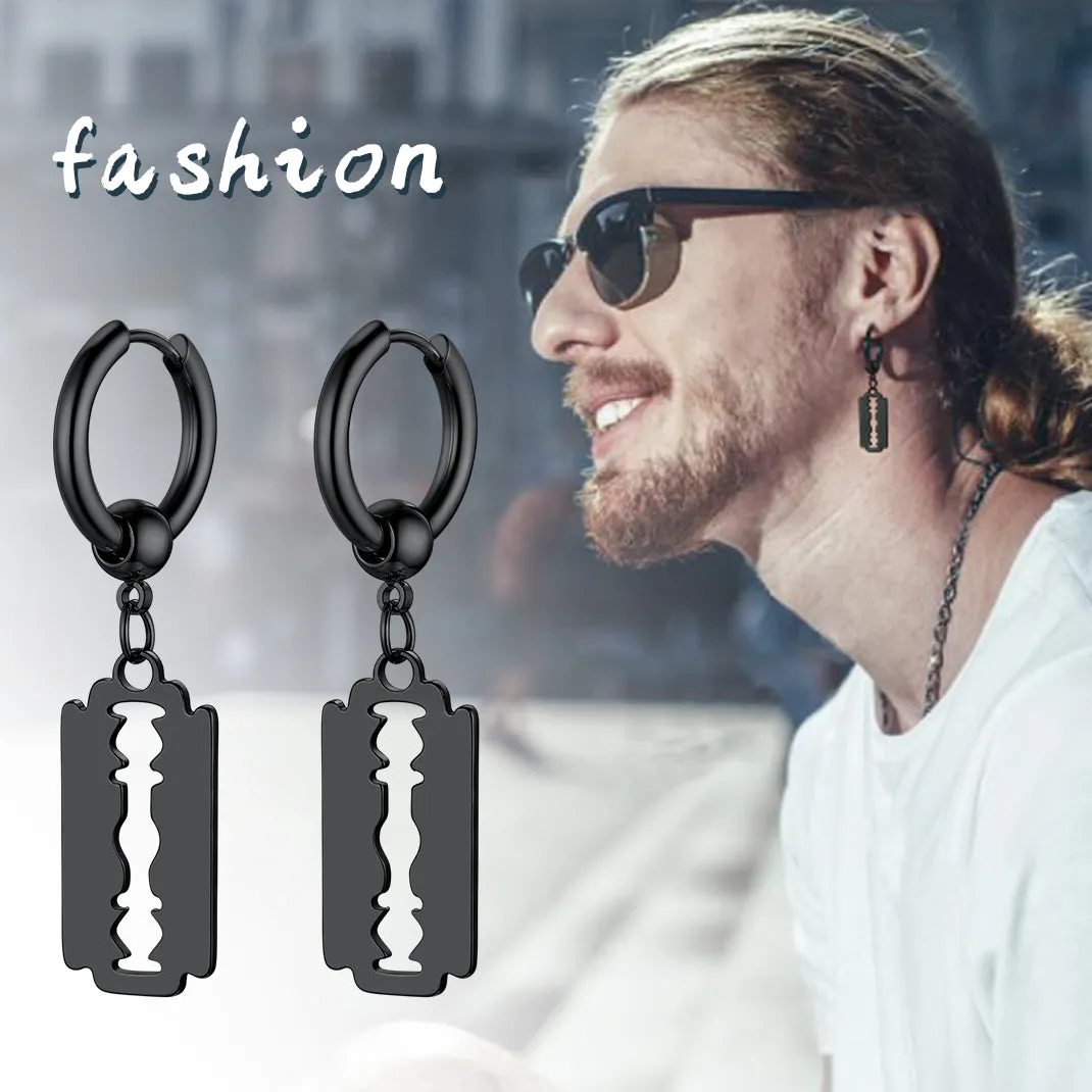 Punk Razor Dangle Hoop Earring for Men Women