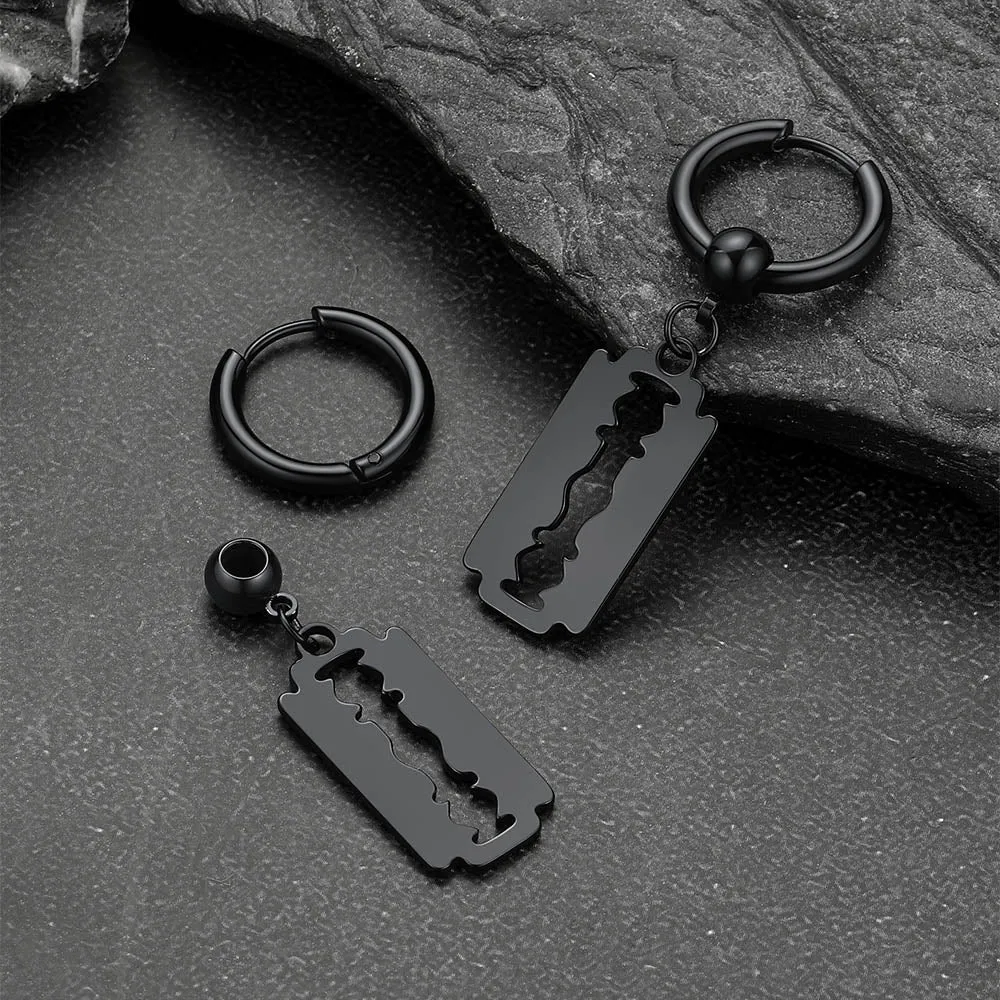 Punk Razor Dangle Hoop Earring for Men Women