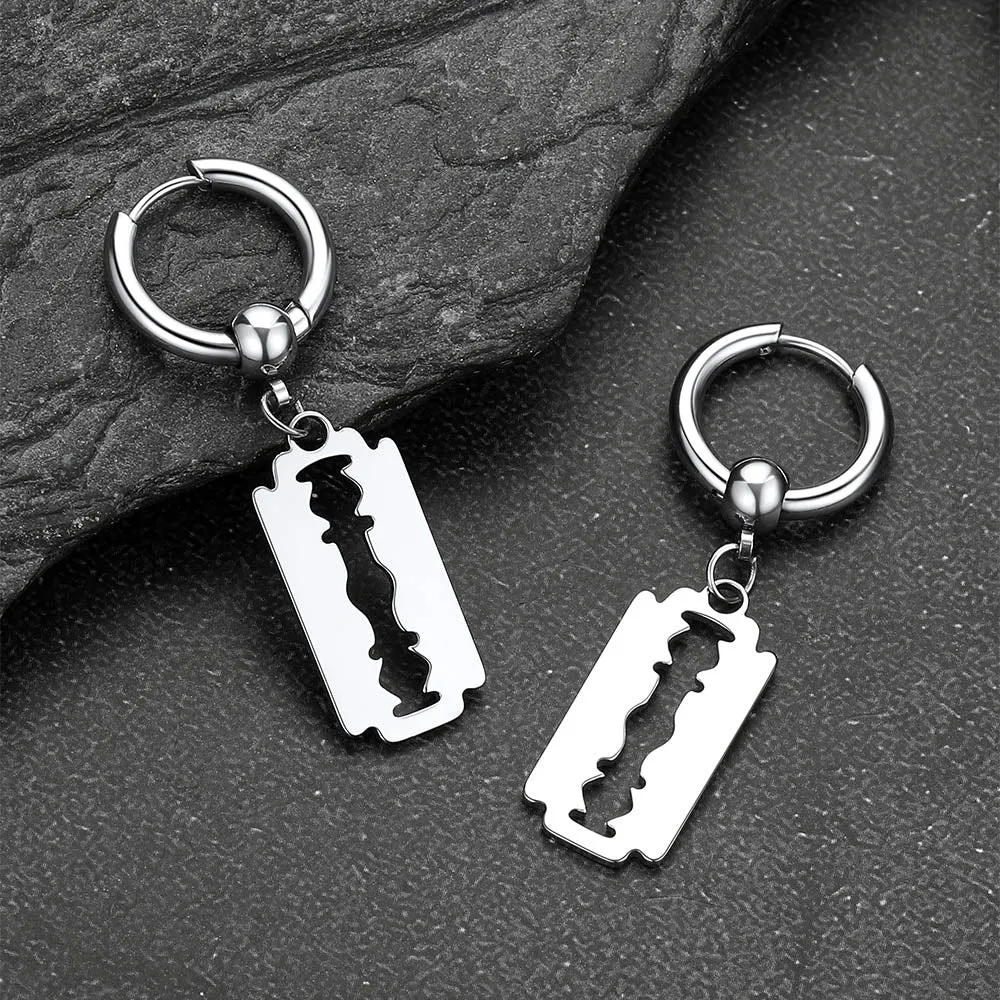 Punk Razor Dangle Hoop Earring for Men Women