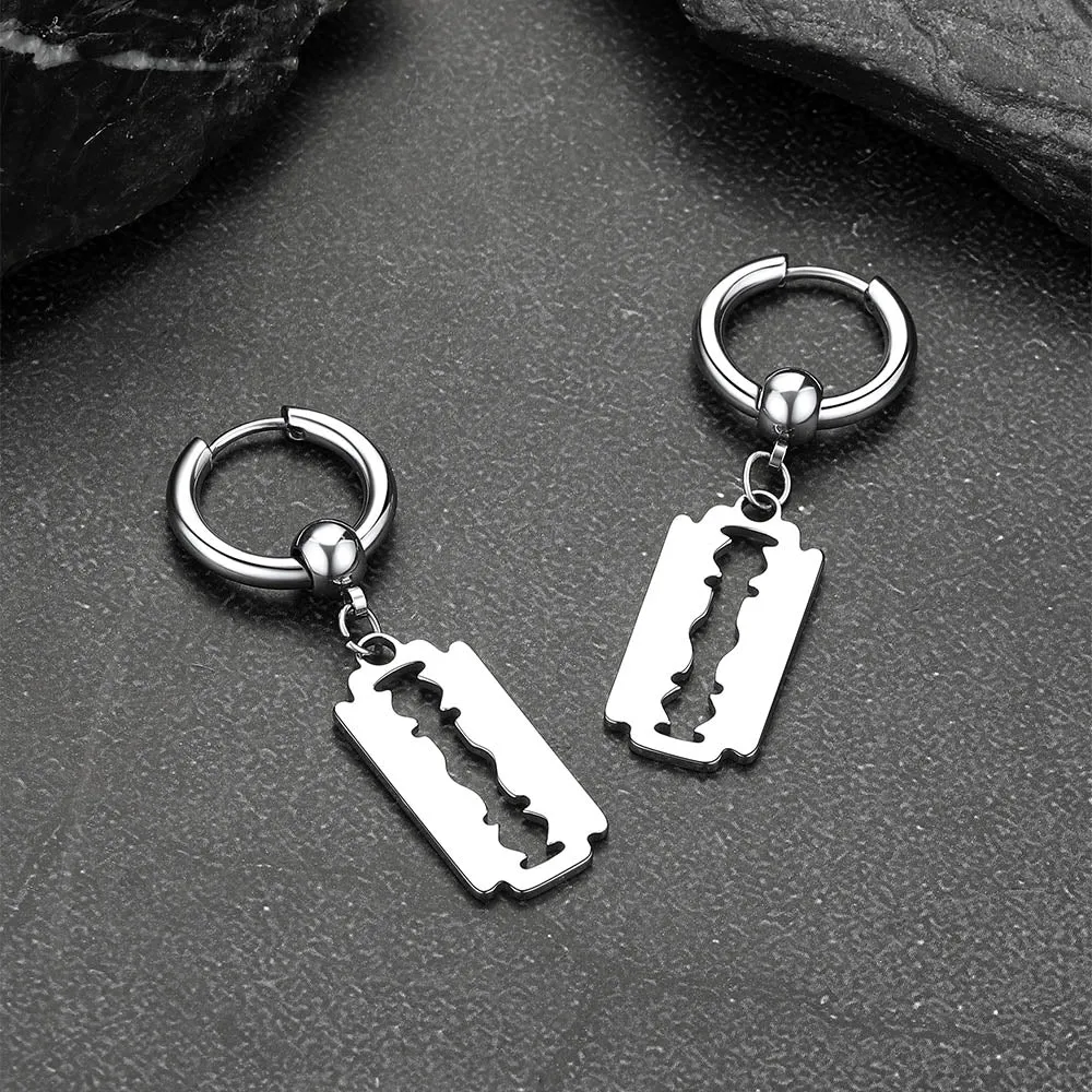 Punk Razor Dangle Hoop Earring for Men Women