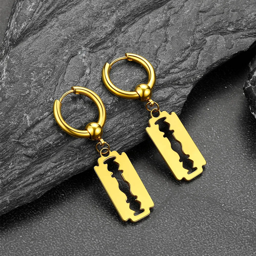 Punk Razor Dangle Hoop Earring for Men Women