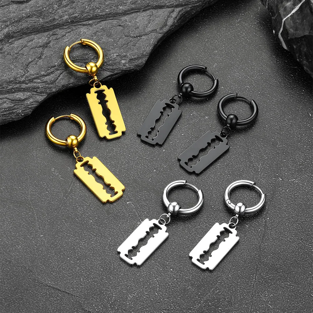 Punk Razor Dangle Hoop Earring for Men Women