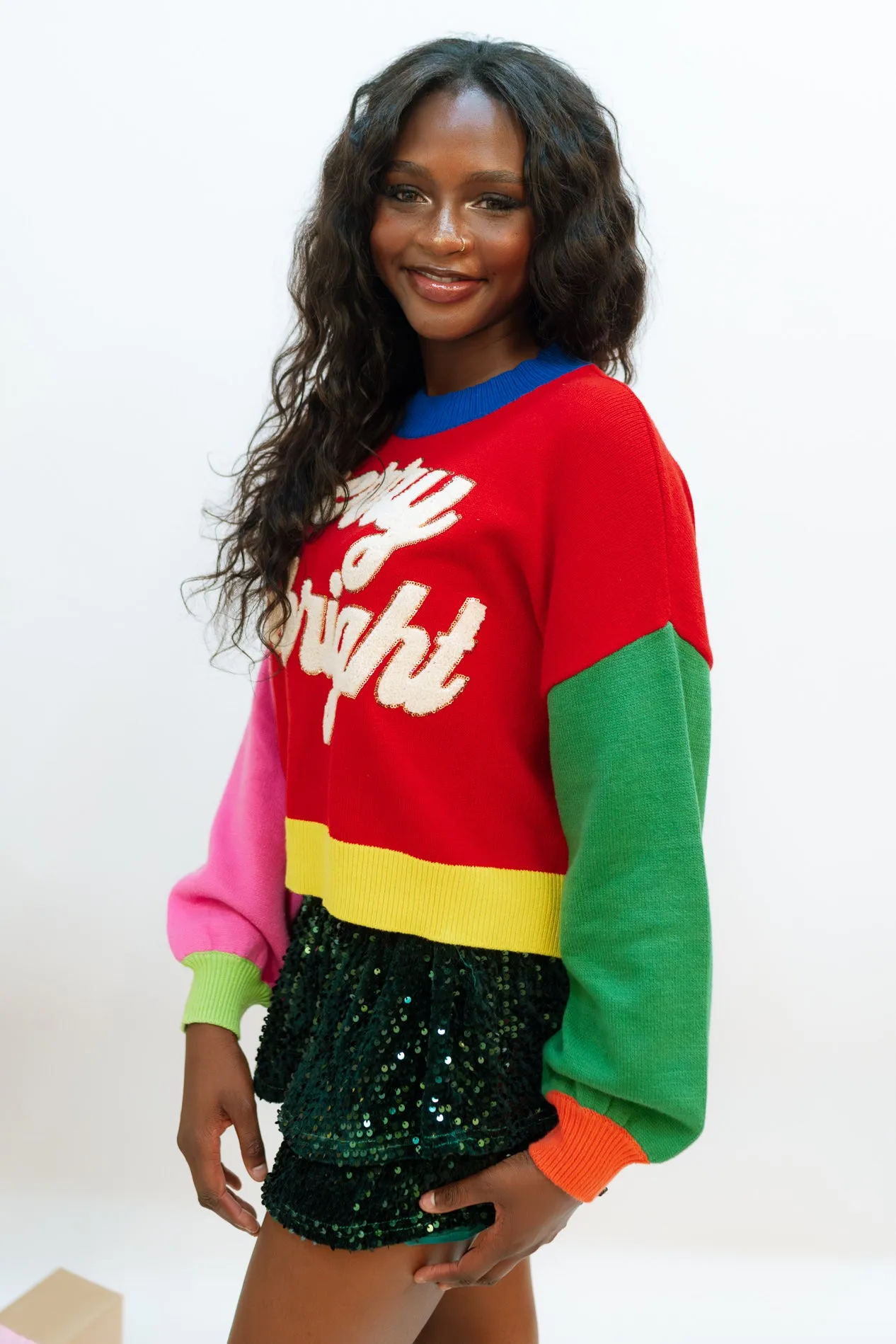 [Queen Of Sparkles] Color Block 'Merry & Bright' Sweater