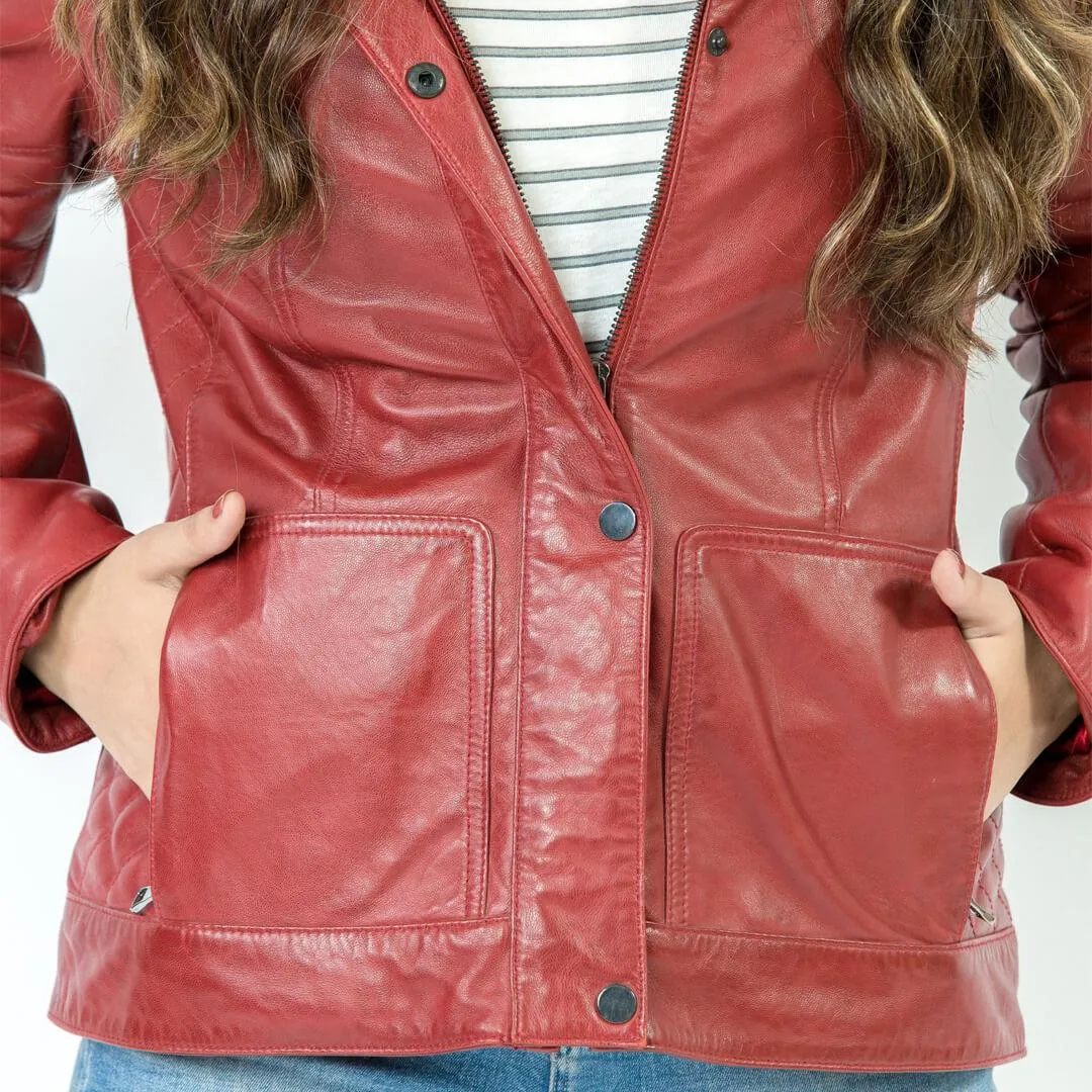 Red Leather Hooded Coat