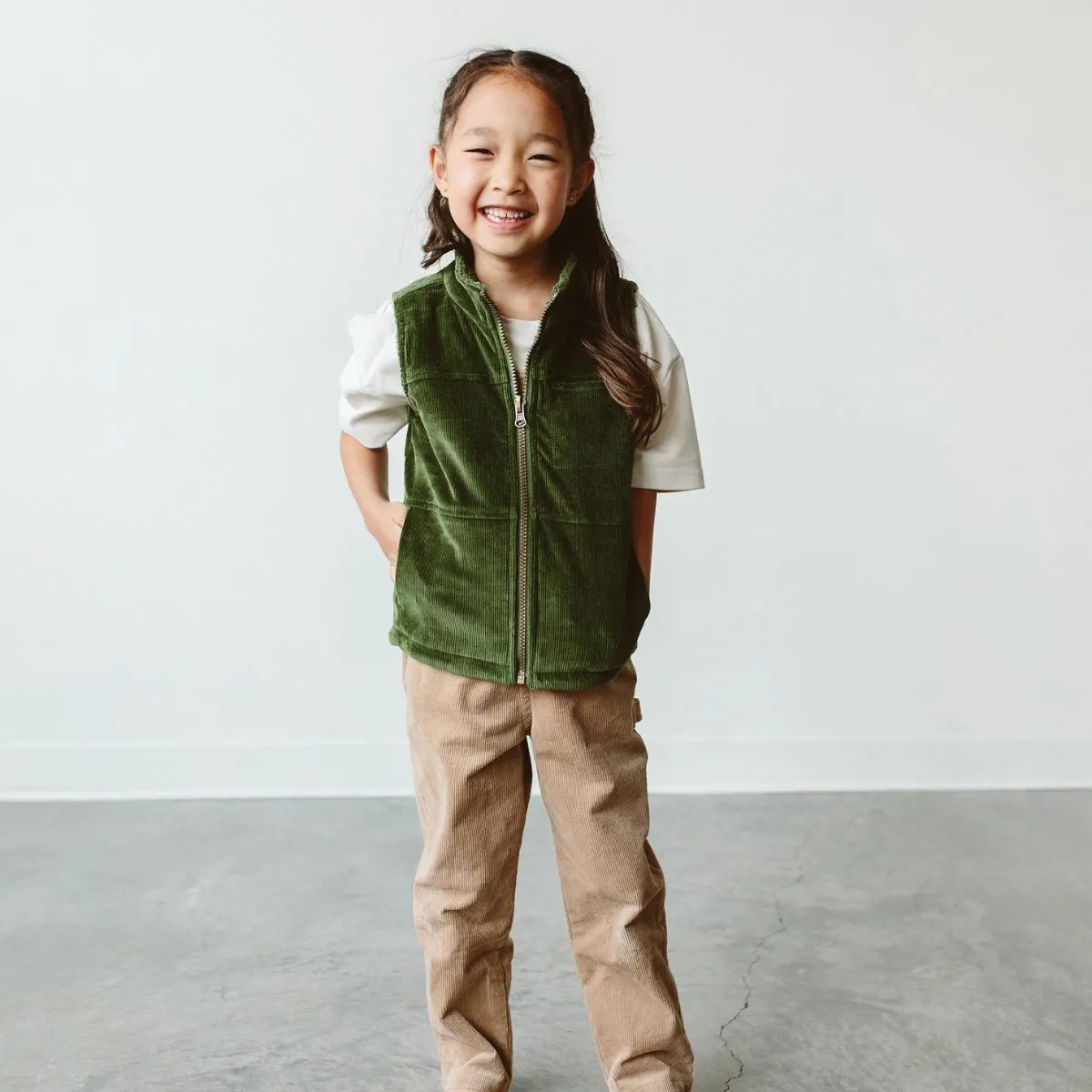 Sherpa/Corduroy Reversible Vest - Spruce