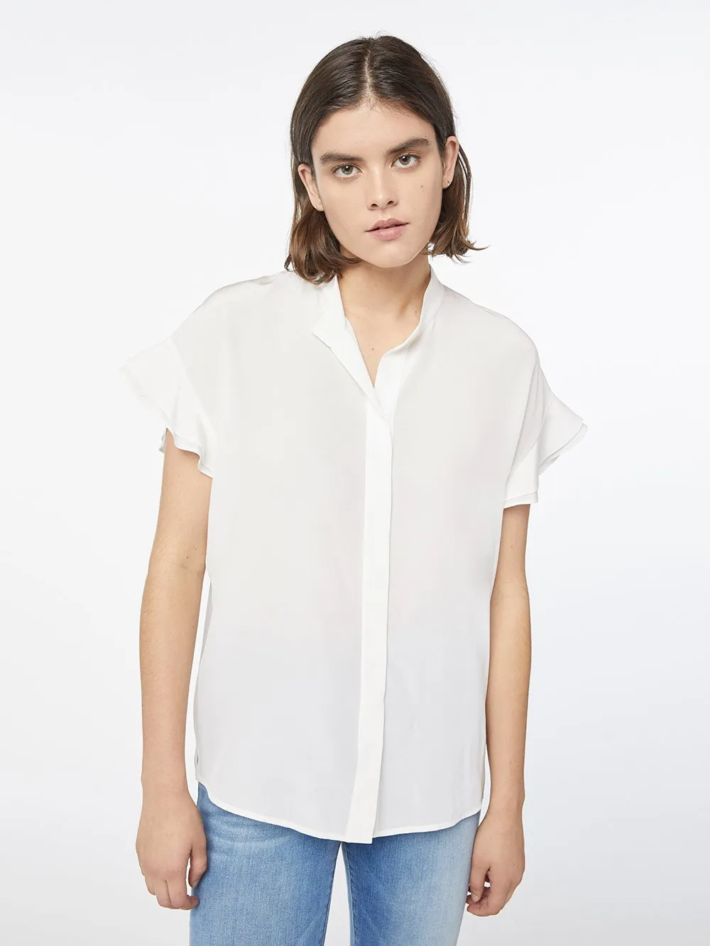 Silk Flounce Short Sleeve -- Off White