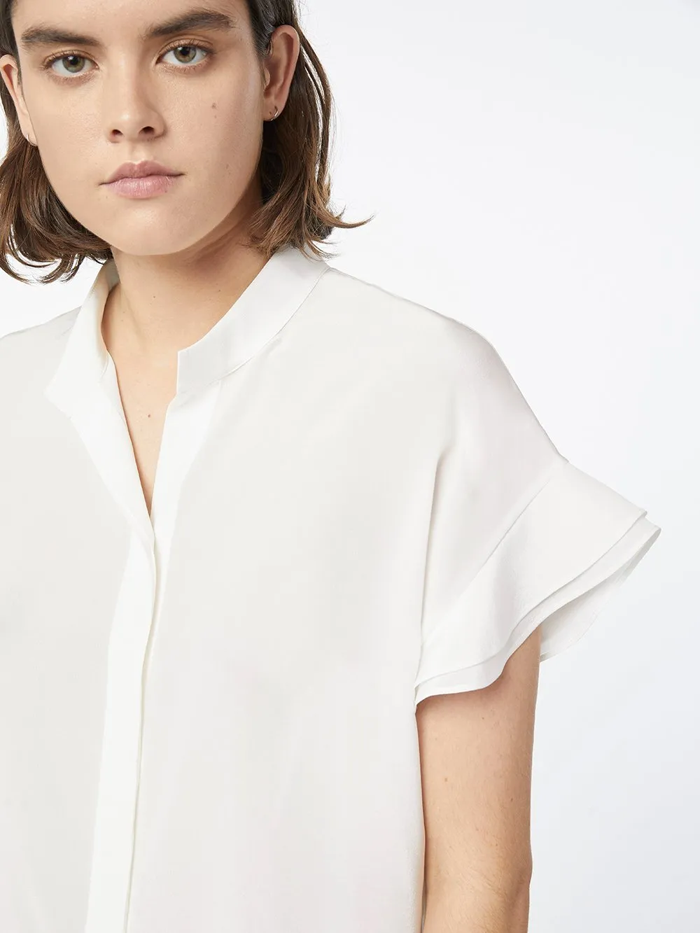 Silk Flounce Short Sleeve -- Off White