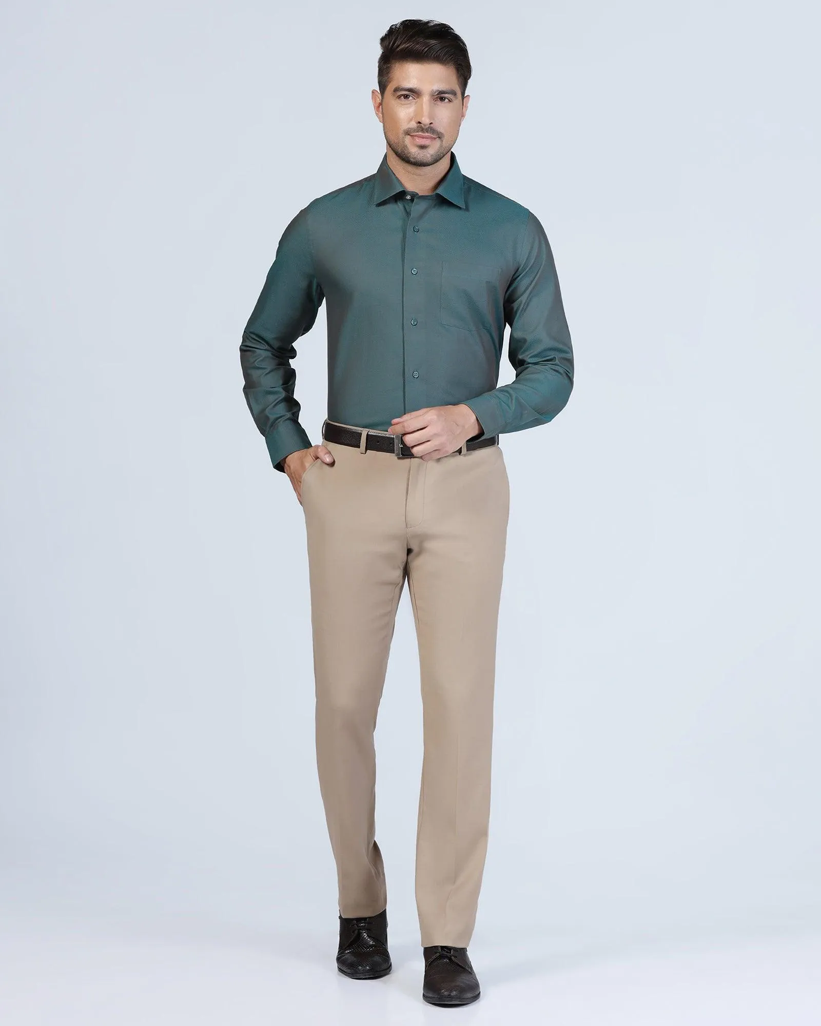 Slim Comfort B-95 Formal Beige Solid Trouser - Eldorado