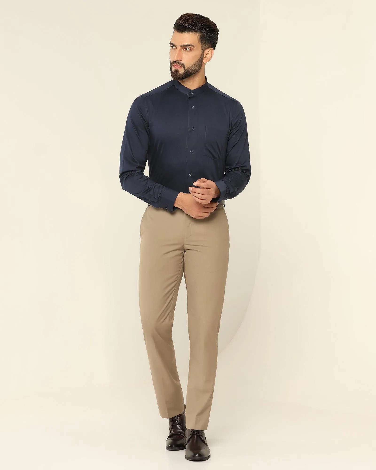 Slim Comfort B-95 Formal Beige Solid Trouser - Nedward