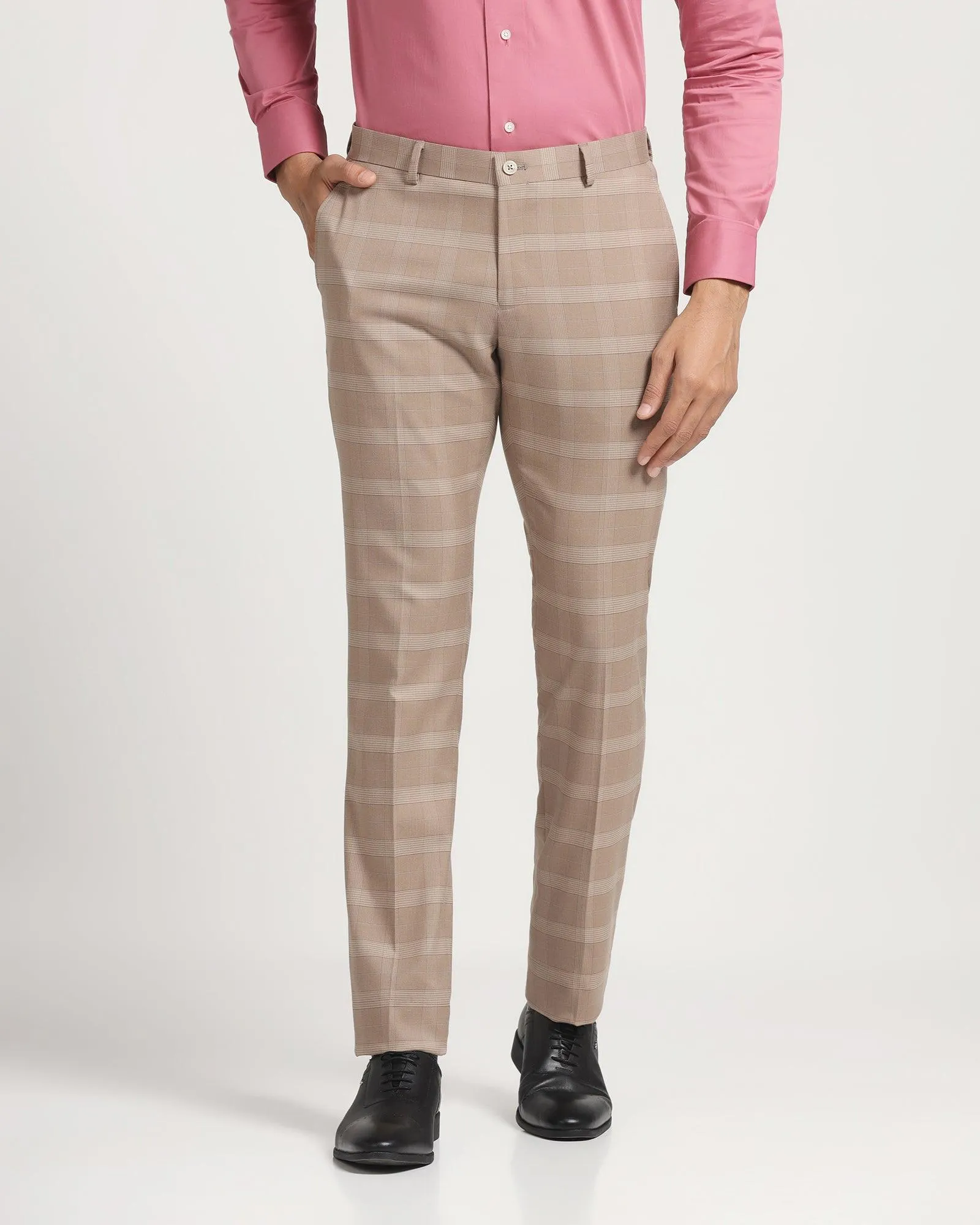 Slim Fit B-91 Formal Beige Check Trouser - Morley