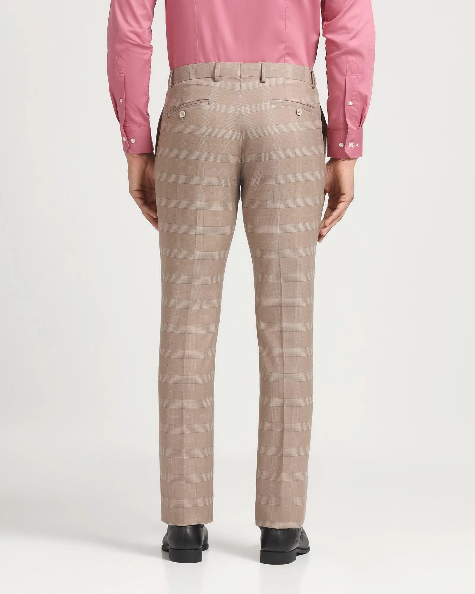 Slim Fit B-91 Formal Beige Check Trouser - Morley