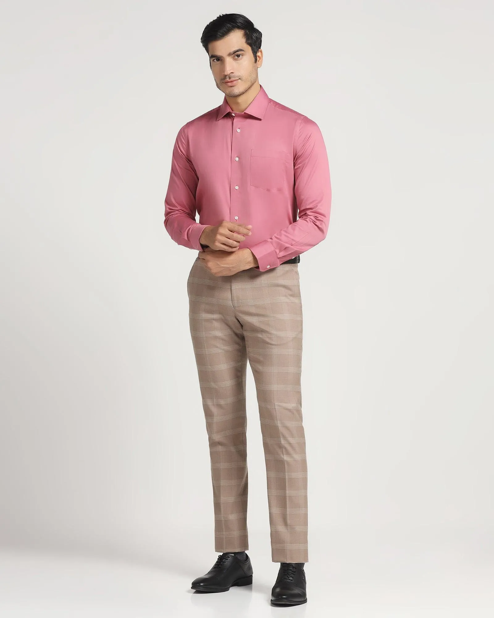 Slim Fit B-91 Formal Beige Check Trouser - Morley