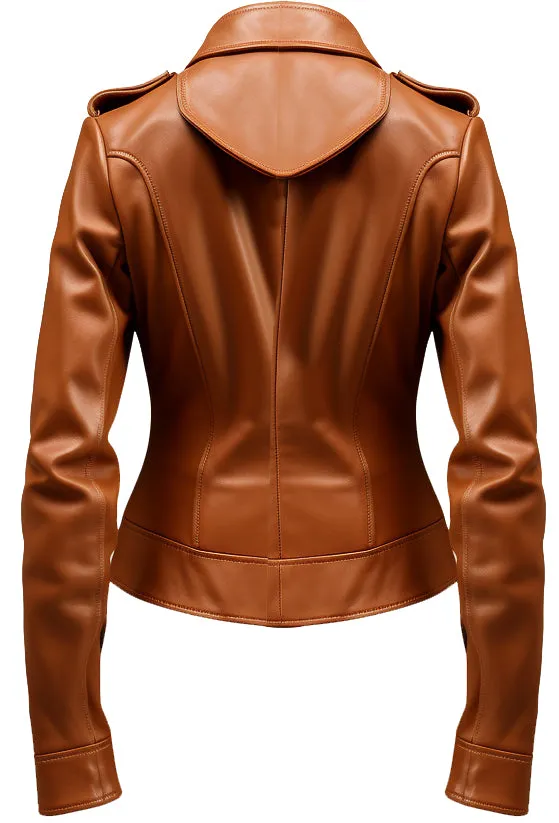 Slimfit Women Designer Brown Leather Jacket