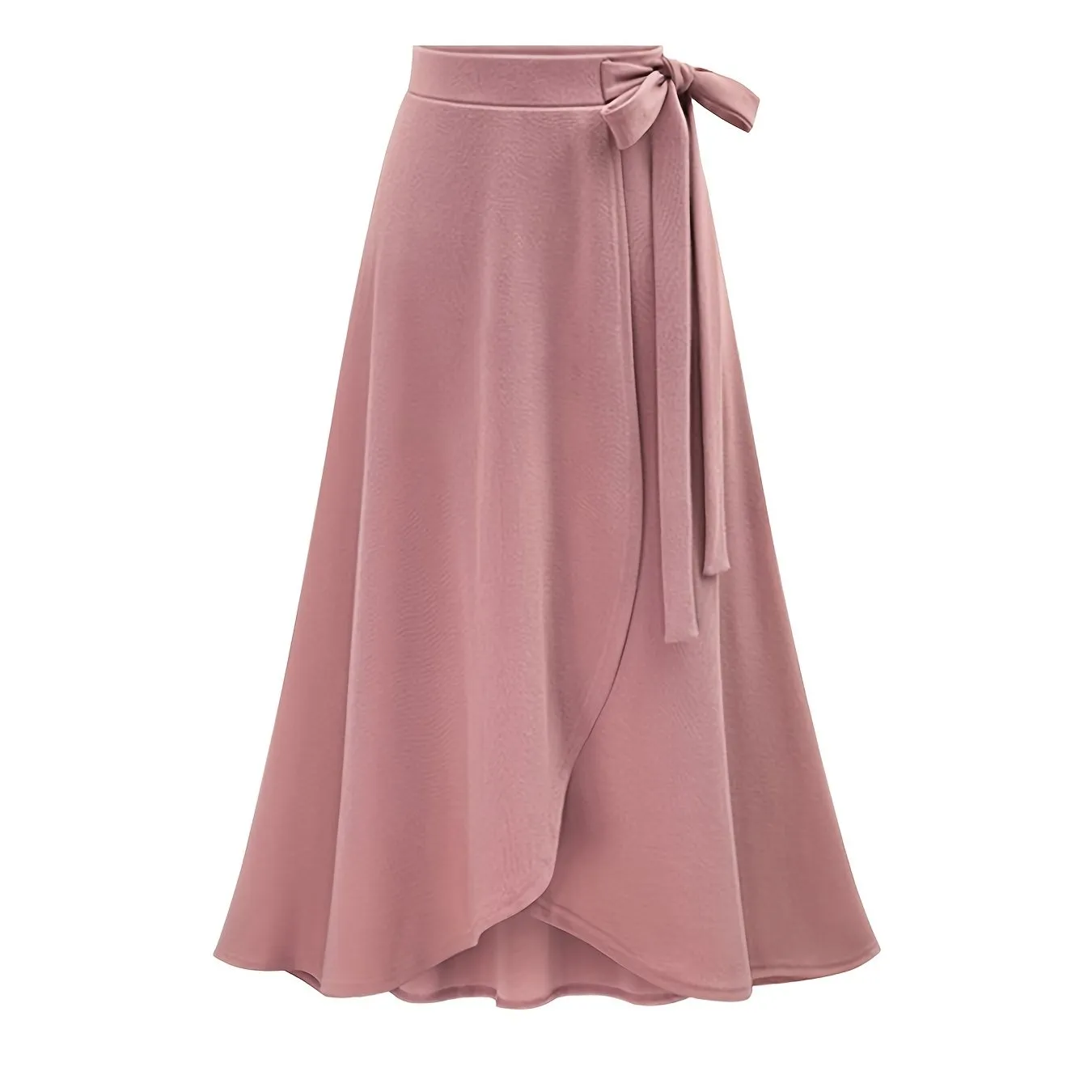 Solid Ruffle Hem Elegant High Waist Tied Midi Skirts