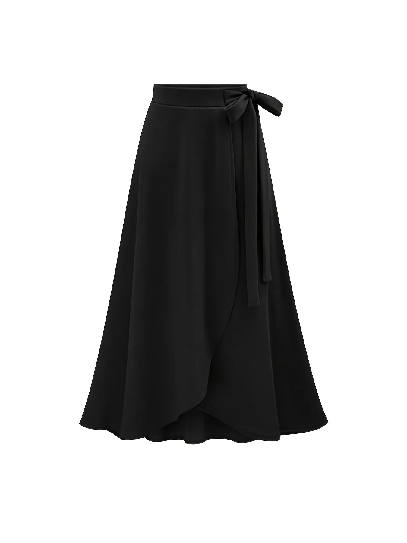 Solid Ruffle Hem Elegant High Waist Tied Midi Skirts