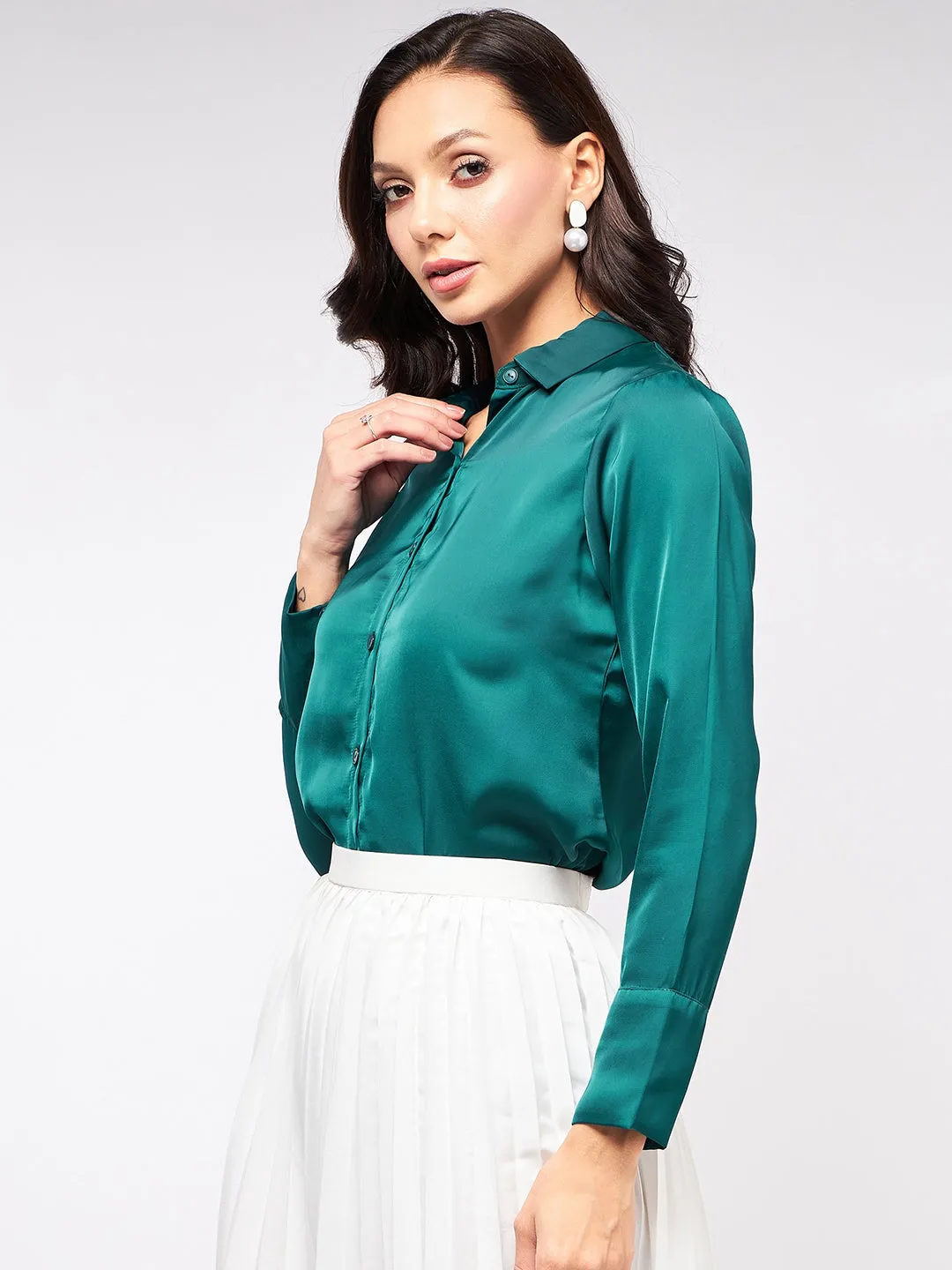 Solid Satin Elegant Shirt Top