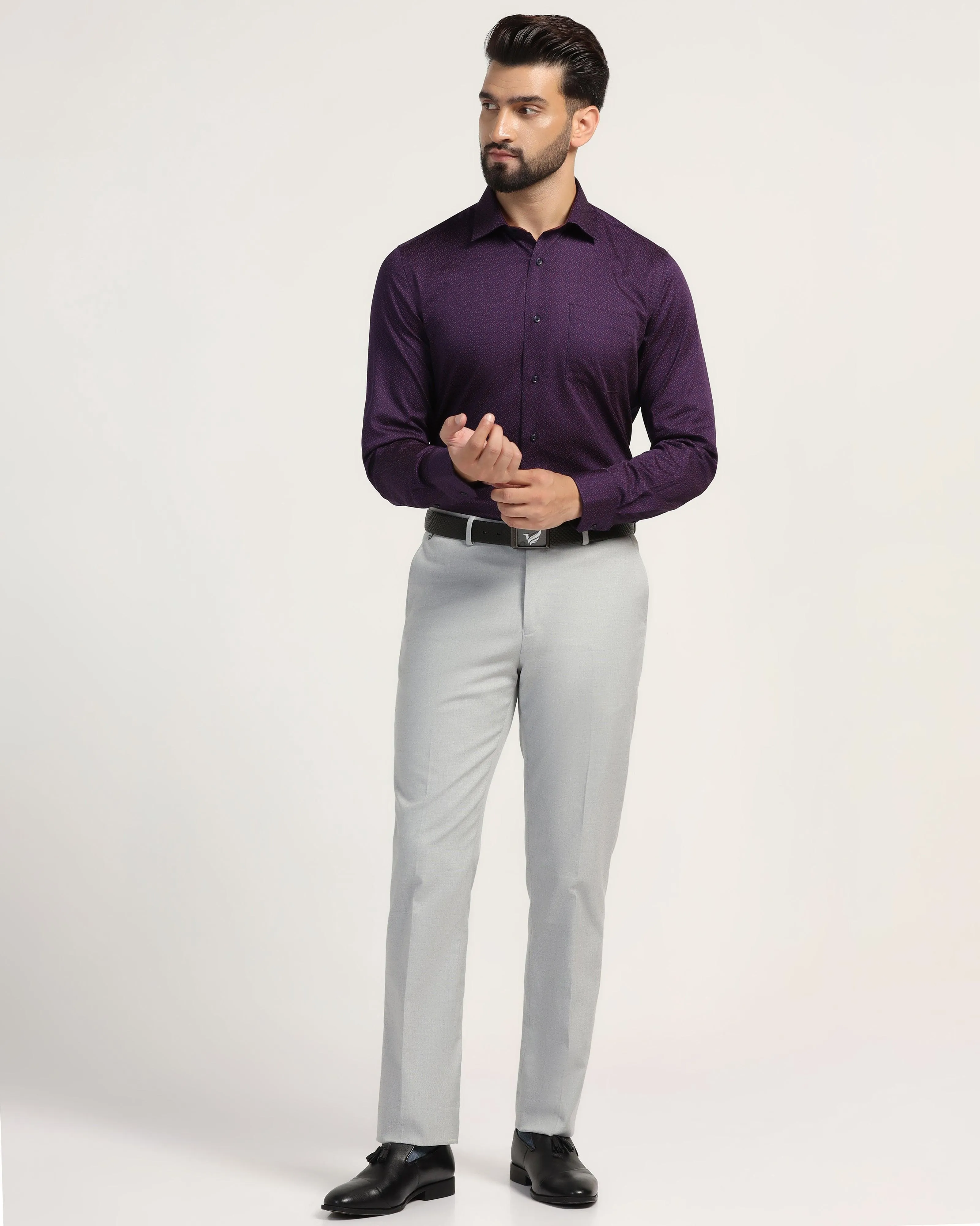 Straight B-90 Formal Light Grey Solid Trouser - Hurricane