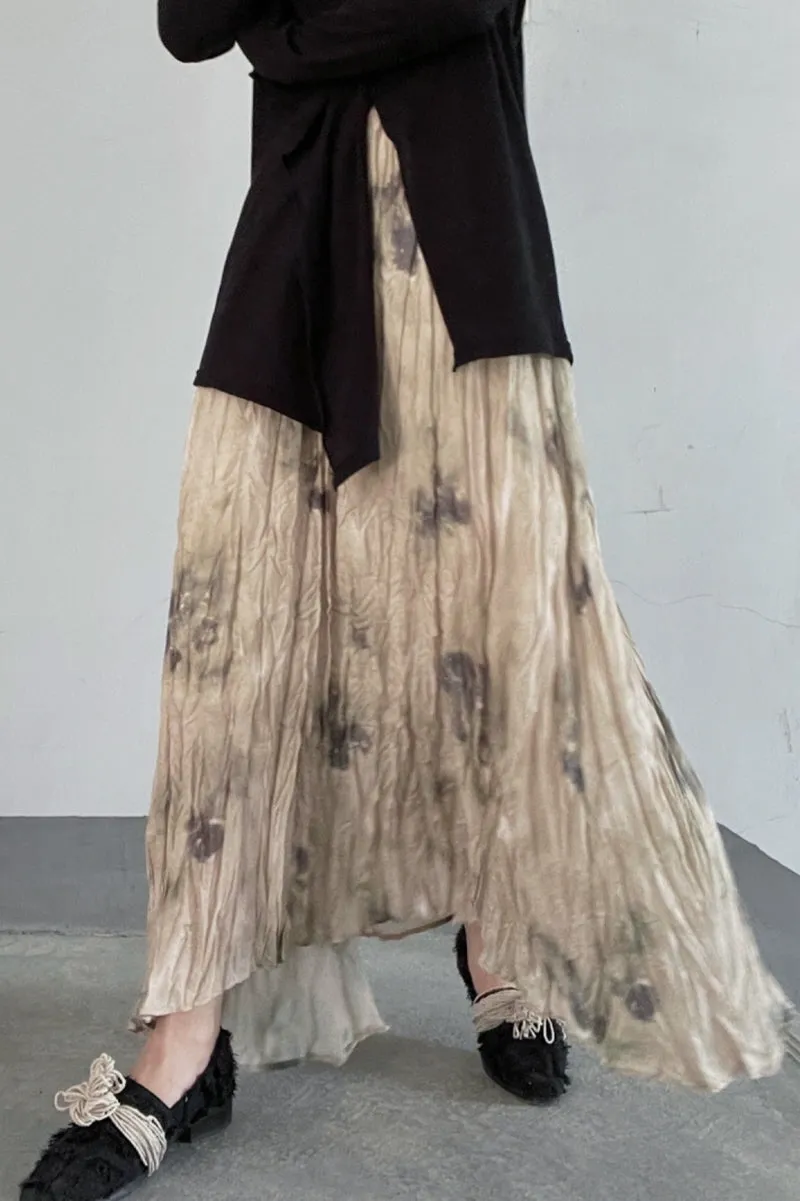 Tie-Dye Pleated Skirt Retro Zen Long Skirt