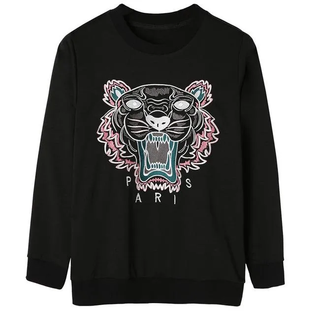 Tiger Embroidery Casual Pullovers Sweatshirt