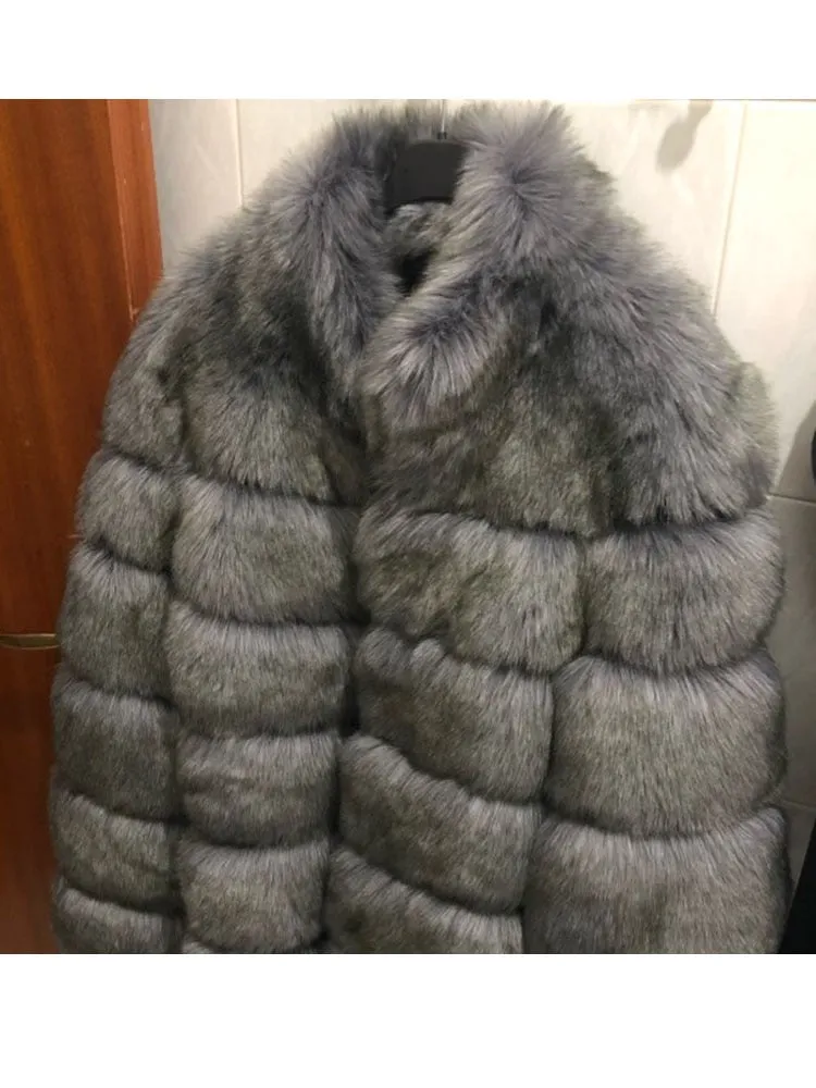 Trendy Faux Fur With Collar Winter Coat