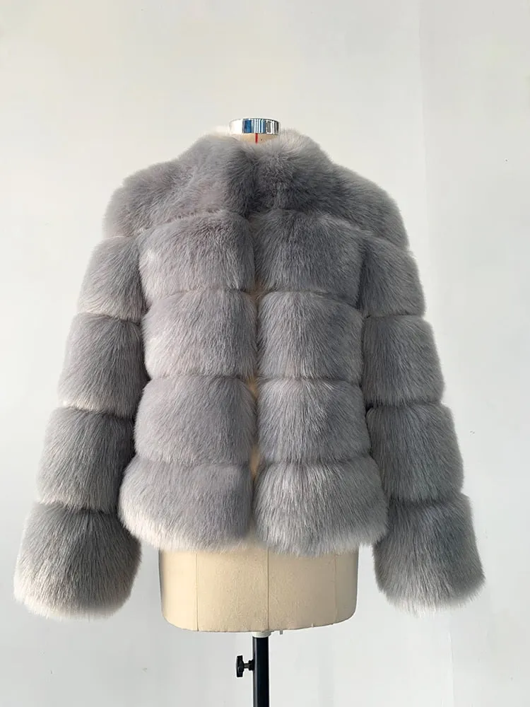 Trendy Faux Fur With Collar Winter Coat