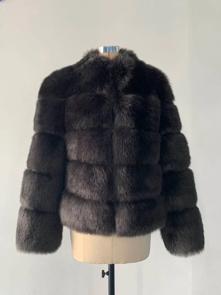 Trendy Faux Fur With Collar Winter Coat