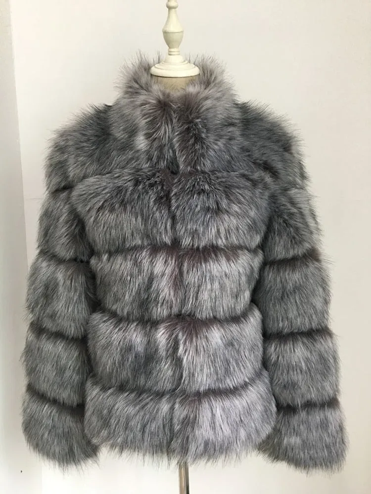 Trendy Faux Fur With Collar Winter Coat