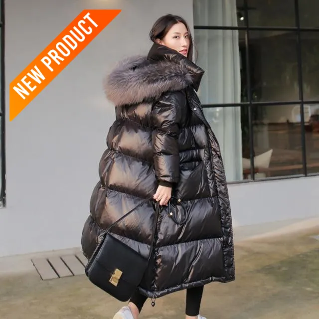 Trendy Long Puffer Fur Hood Coat