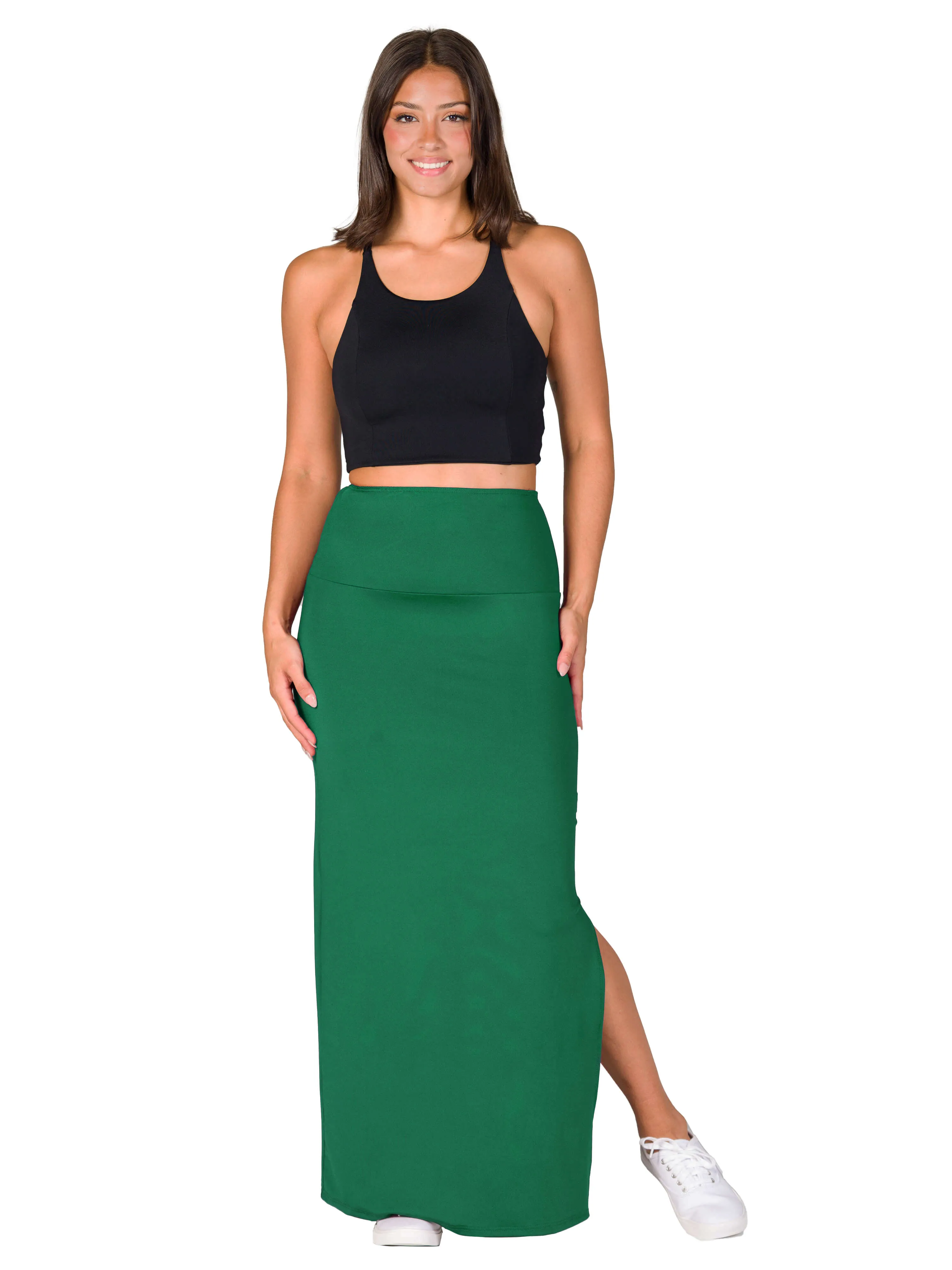 Versatile Side Slit Elastic Waist Maxi Skirt