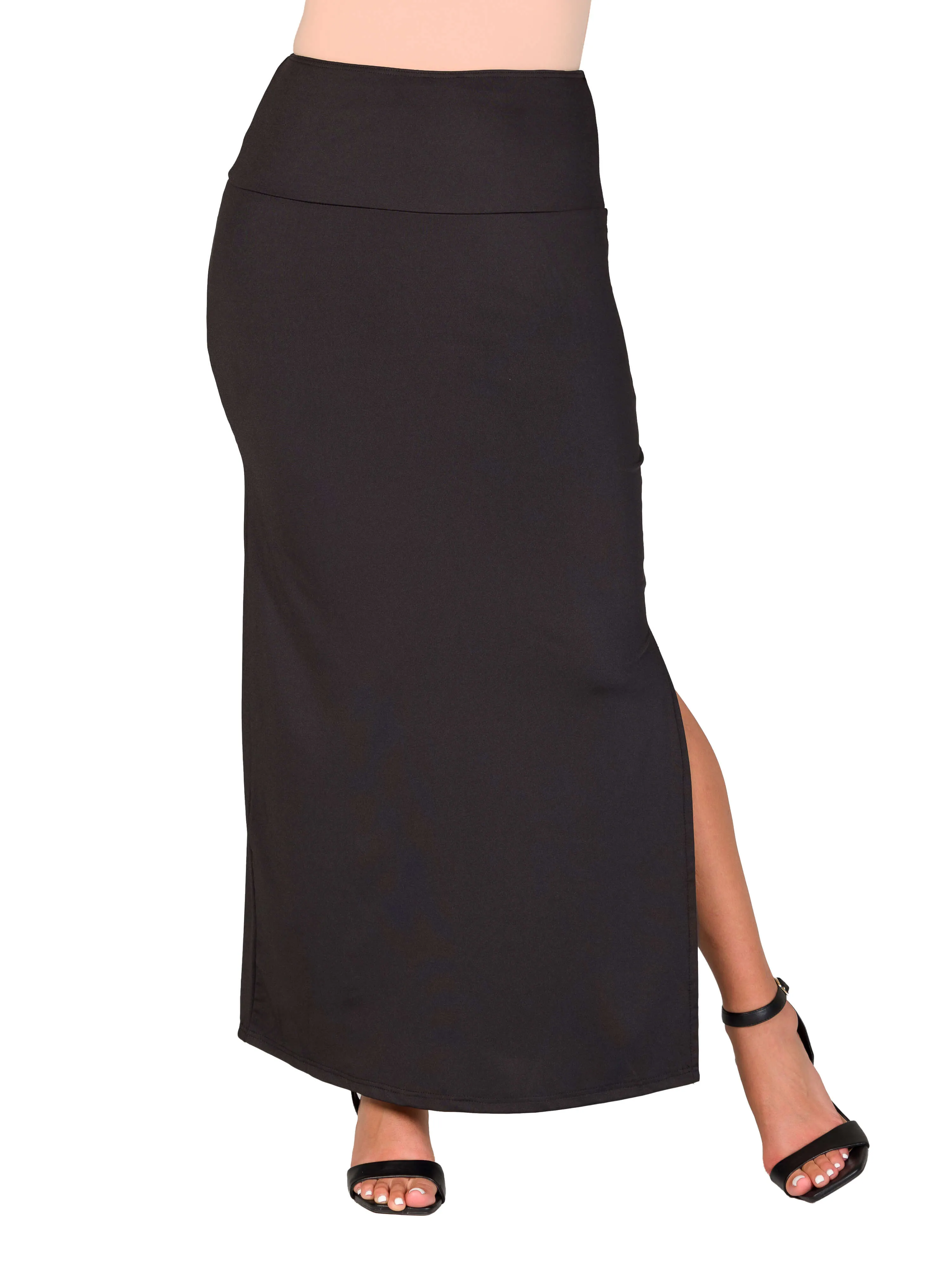 Versatile Side Slit Elastic Waist Maxi Skirt