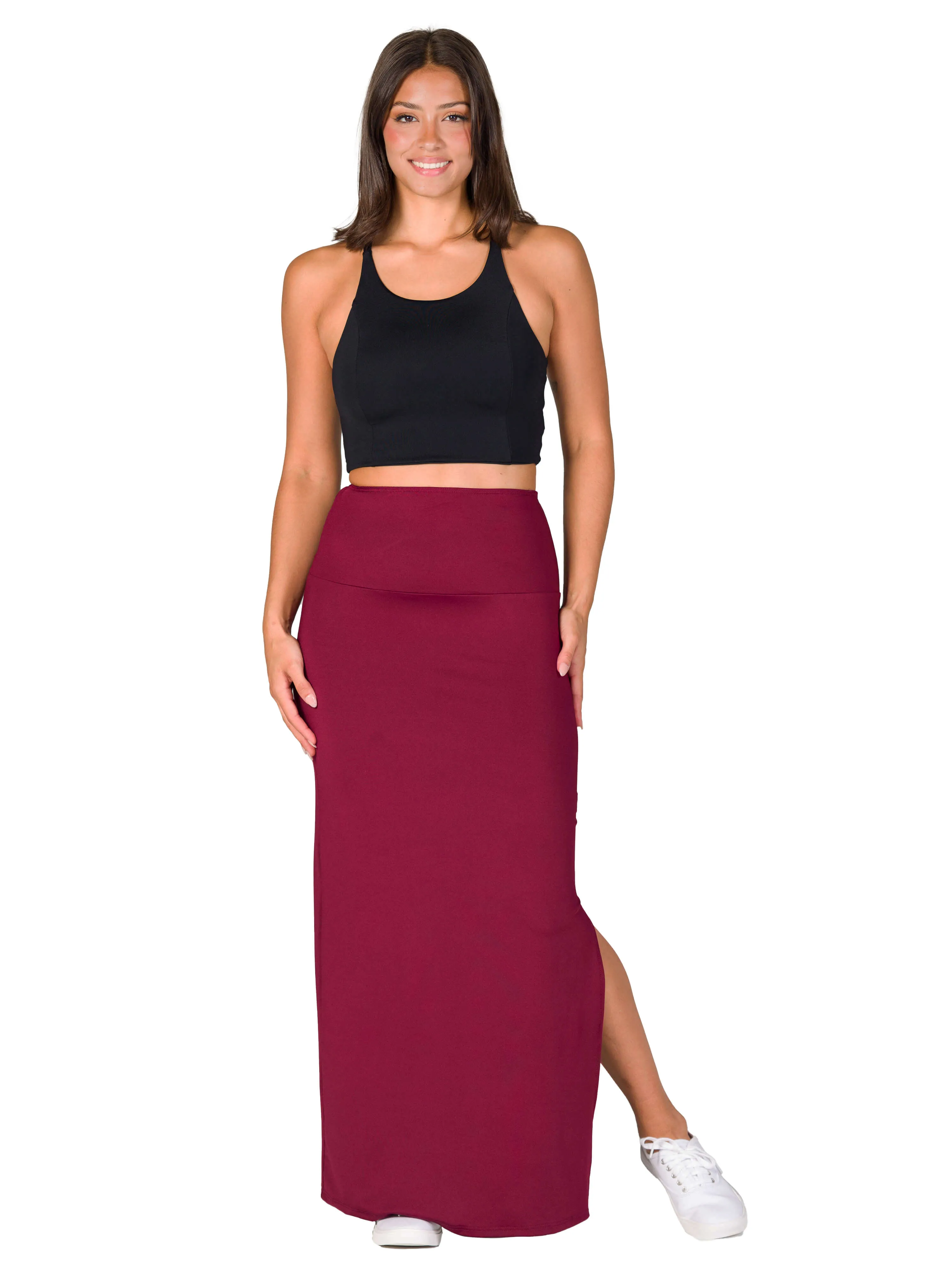 Versatile Side Slit Elastic Waist Maxi Skirt