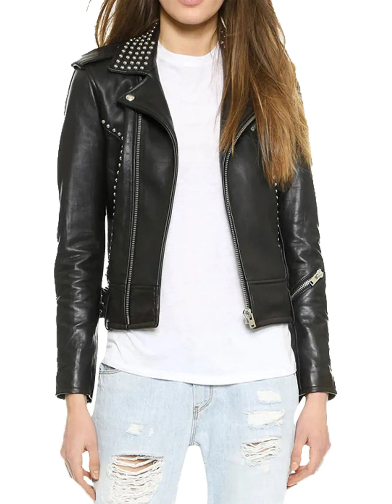 Women's Biker Studded Leather Jacket