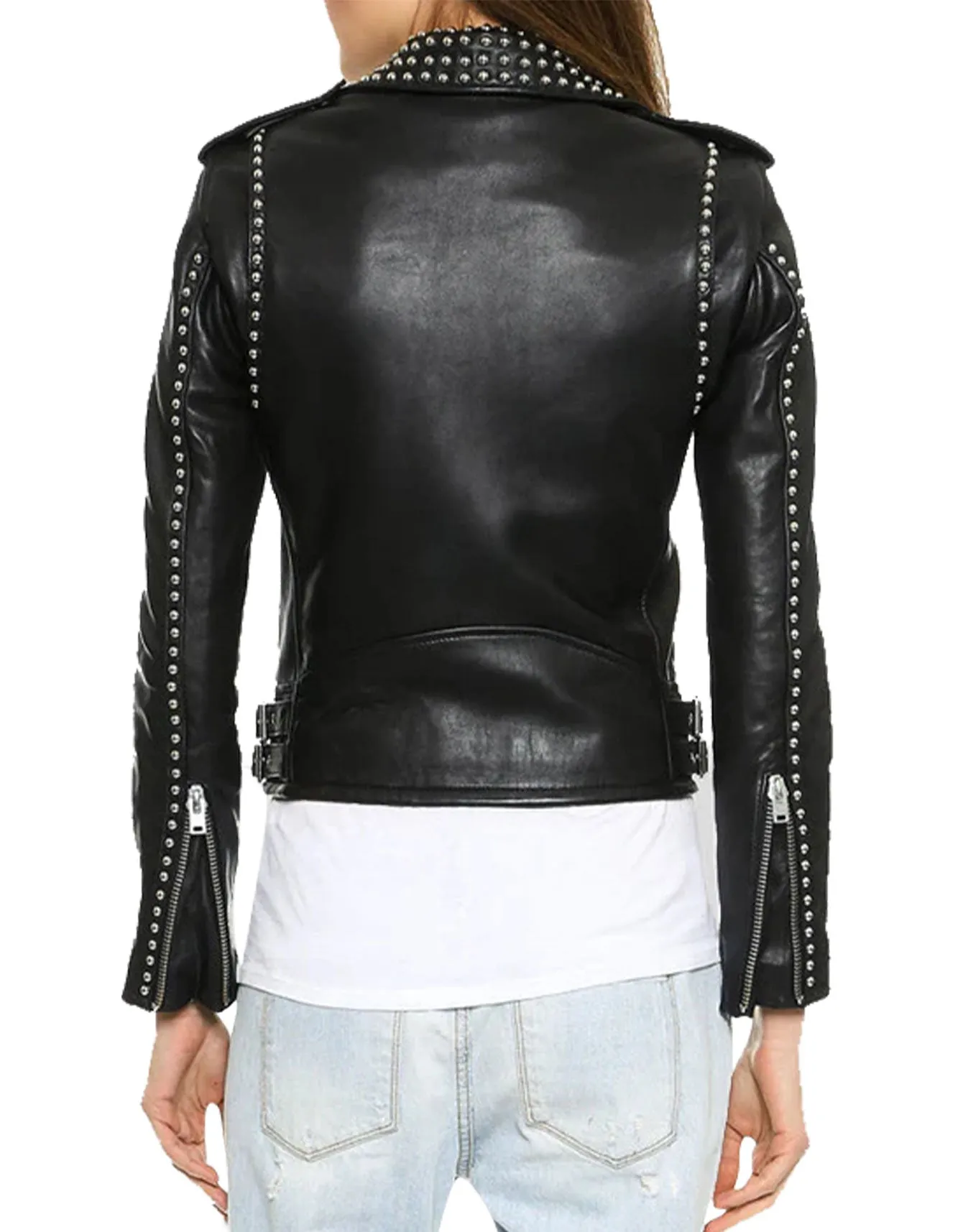 Women's Biker Studded Leather Jacket