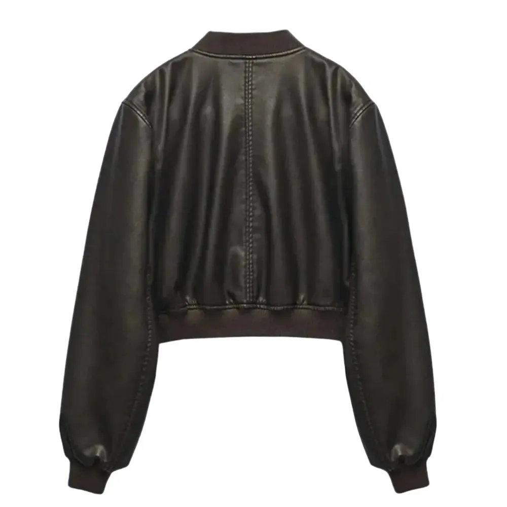 Womens Brown Leather Bomber Jacket