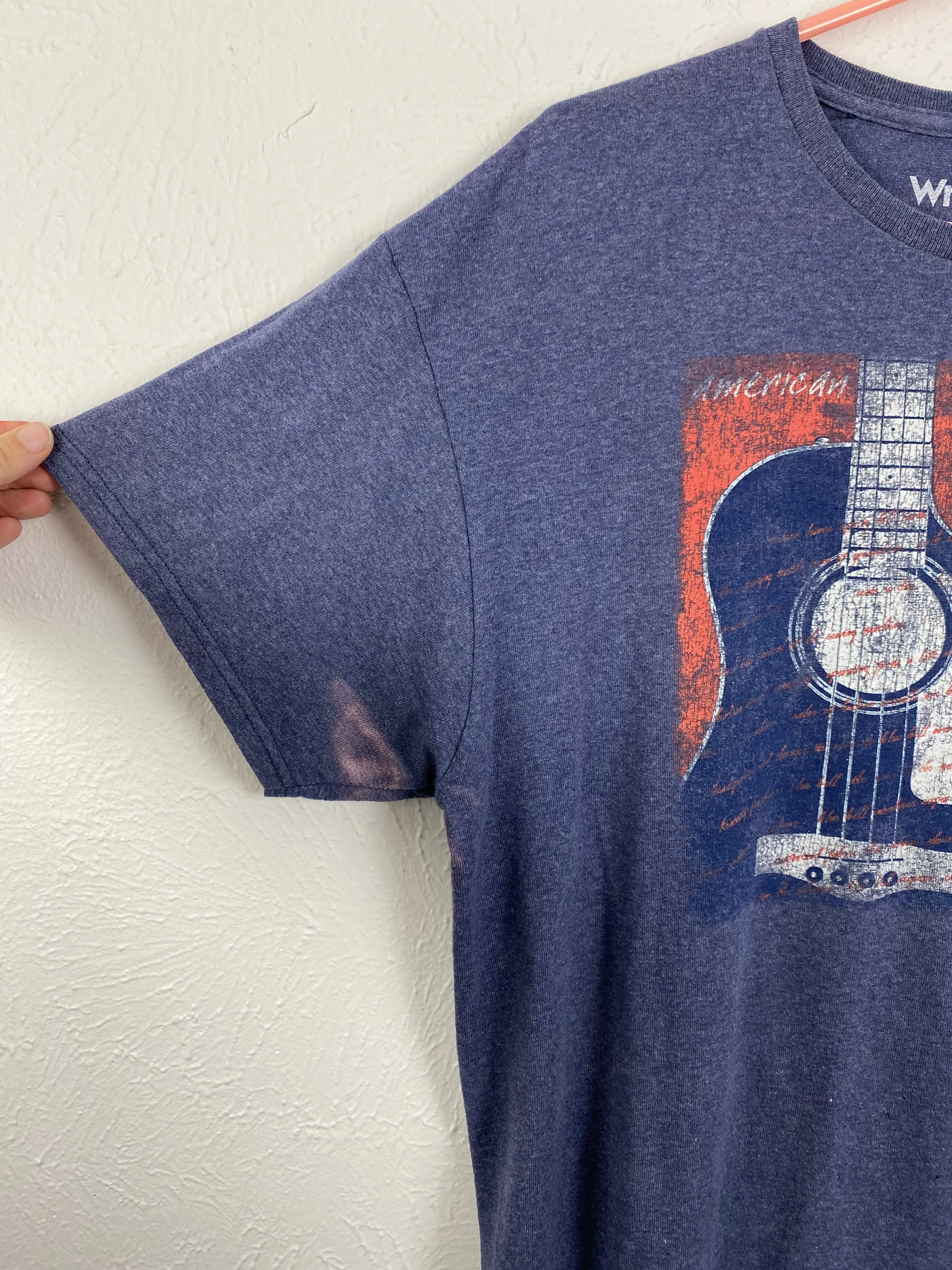 Wrangler Guitar Tee ~ Bleach Stain on Back