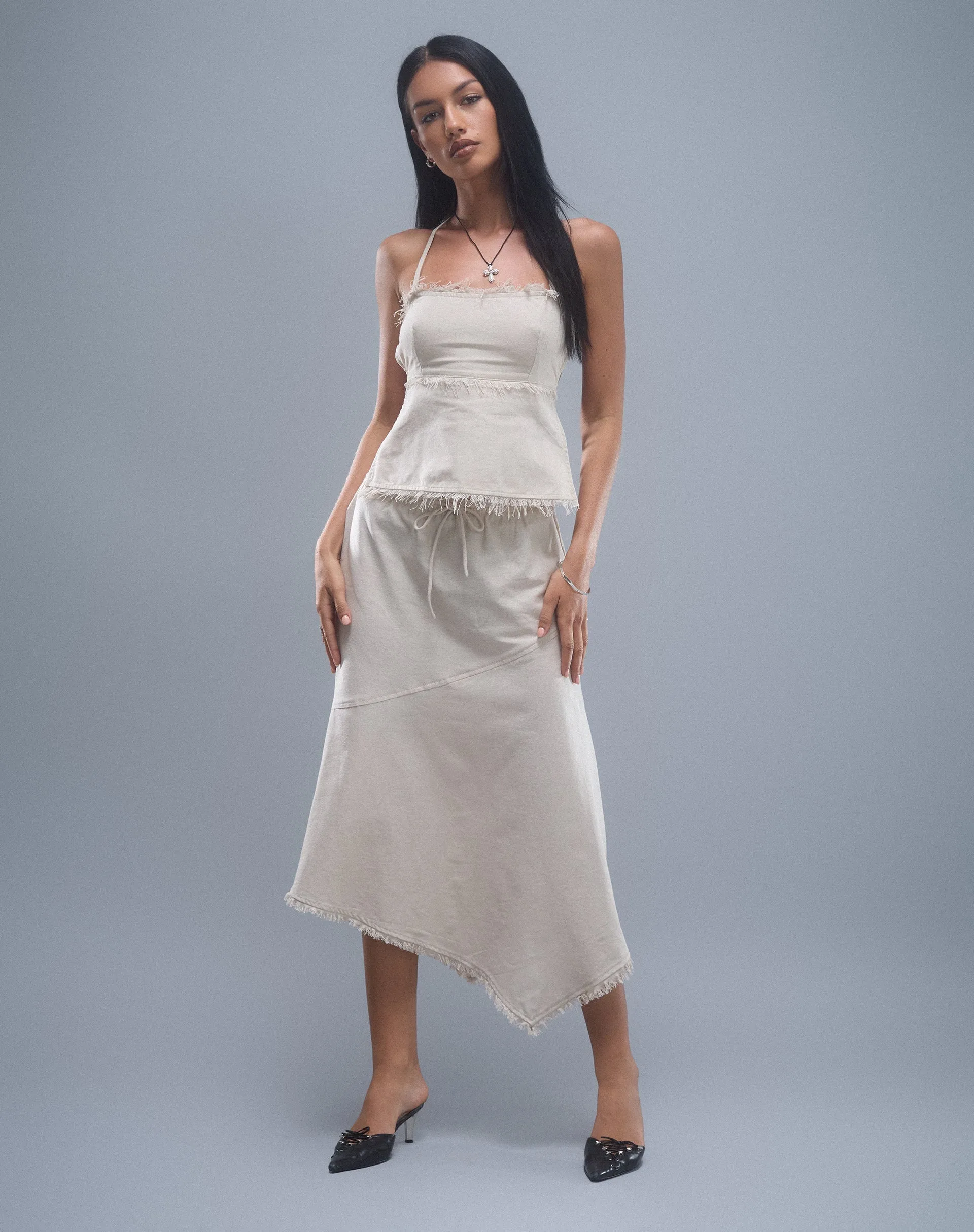 Yvaine Asymmetric Midi Skirt in Ecru